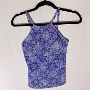 5/$25 La Vie En Rose Aqua Blue Purple Geometric Print Swim Top M